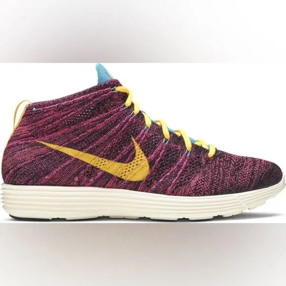 EUC Nike Lunar Flyknit Chukka Grand Purple Laser Orange